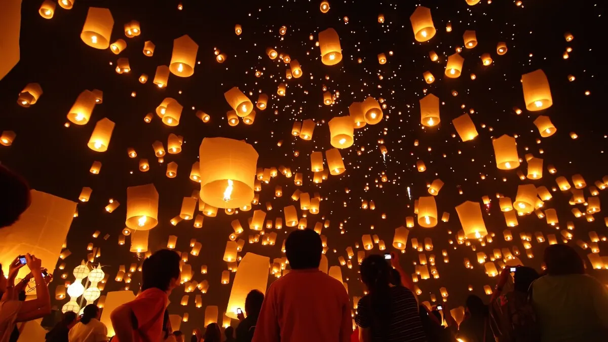 Beautiful lantern displays at night