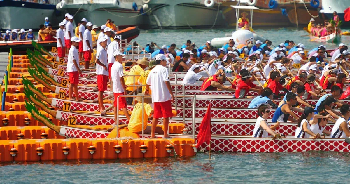 Dragon boat racing action shot