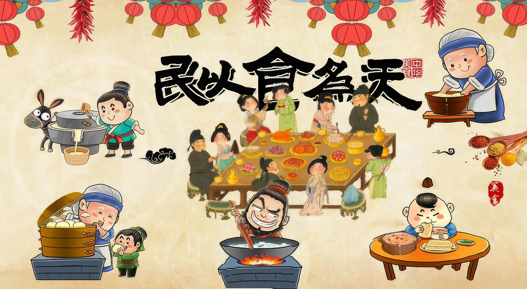 Chinese calligraphy for 'To the people, food is heaven'